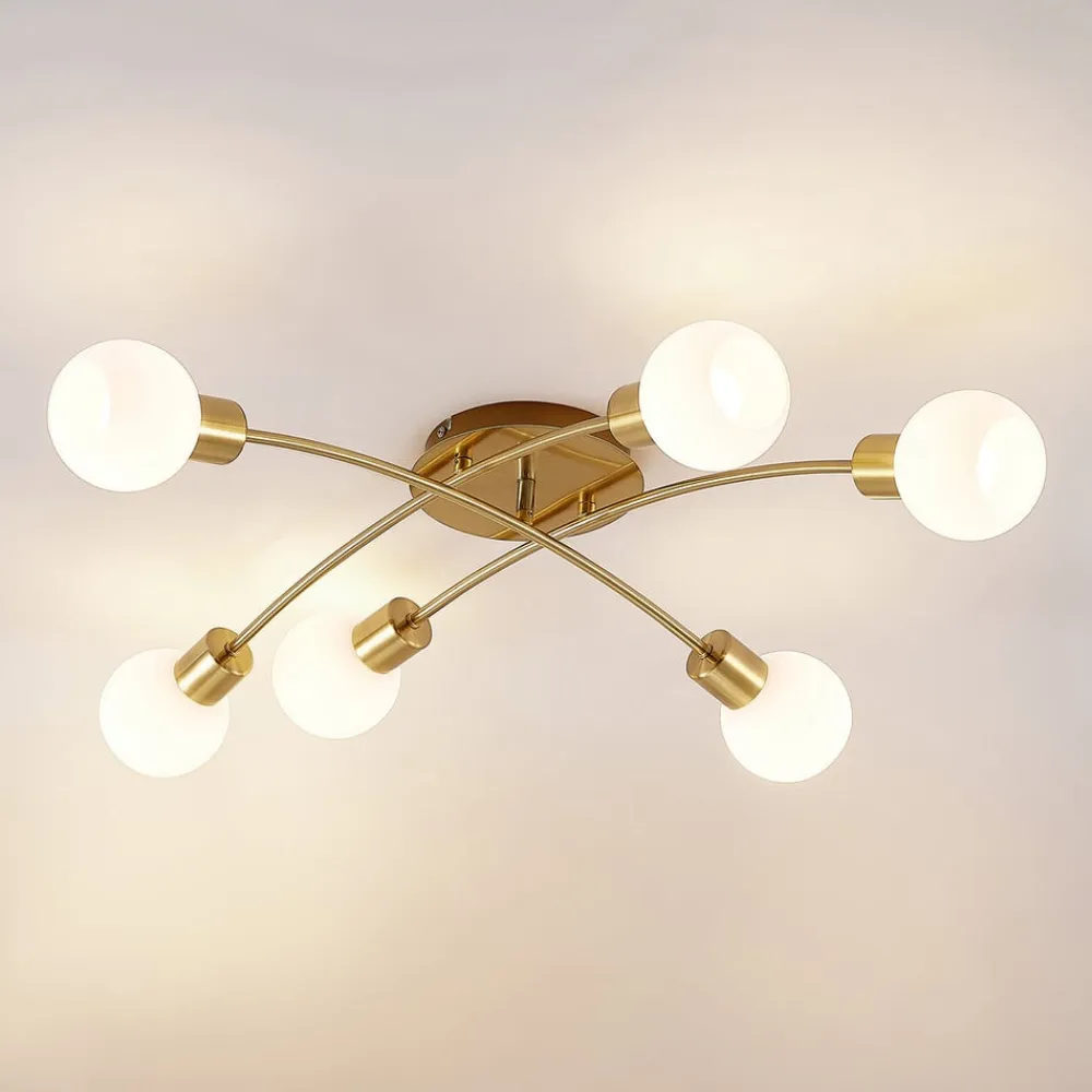 Agmar loftlampe, 6 lyskilder, messing^Lindby Hot