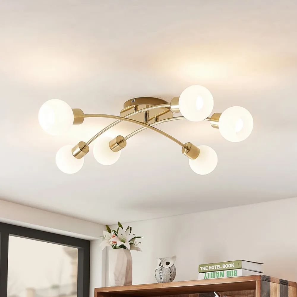 Agmar loftlampe, 6 lyskilder, messing^Lindby Hot