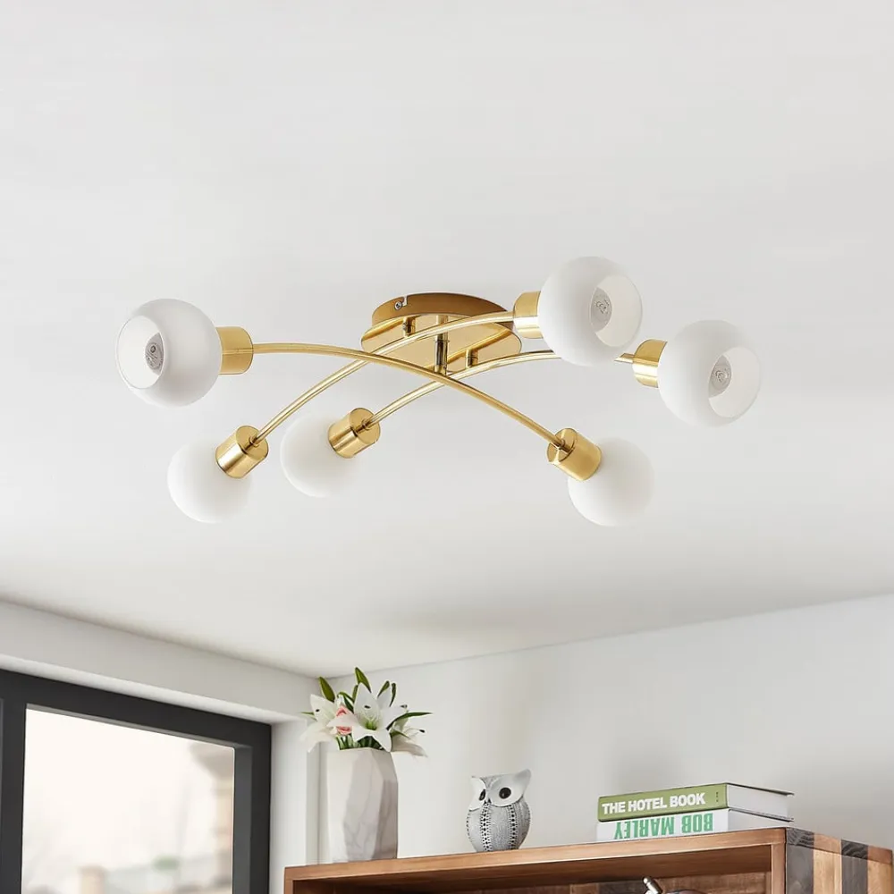 Agmar loftlampe, 6 lyskilder, messing^Lindby Hot