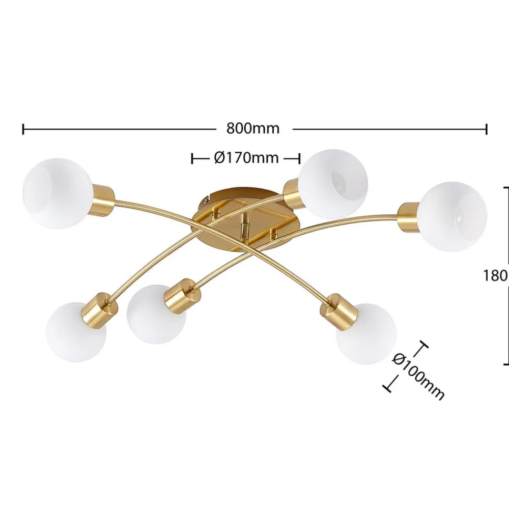 Agmar loftlampe, 6 lyskilder, messing^Lindby Hot