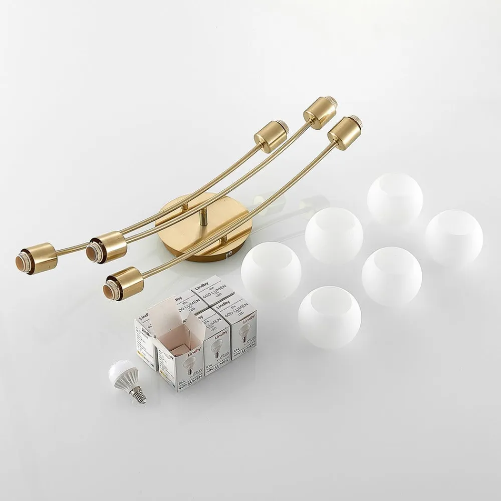 Agmar loftlampe, 6 lyskilder, messing^Lindby Hot