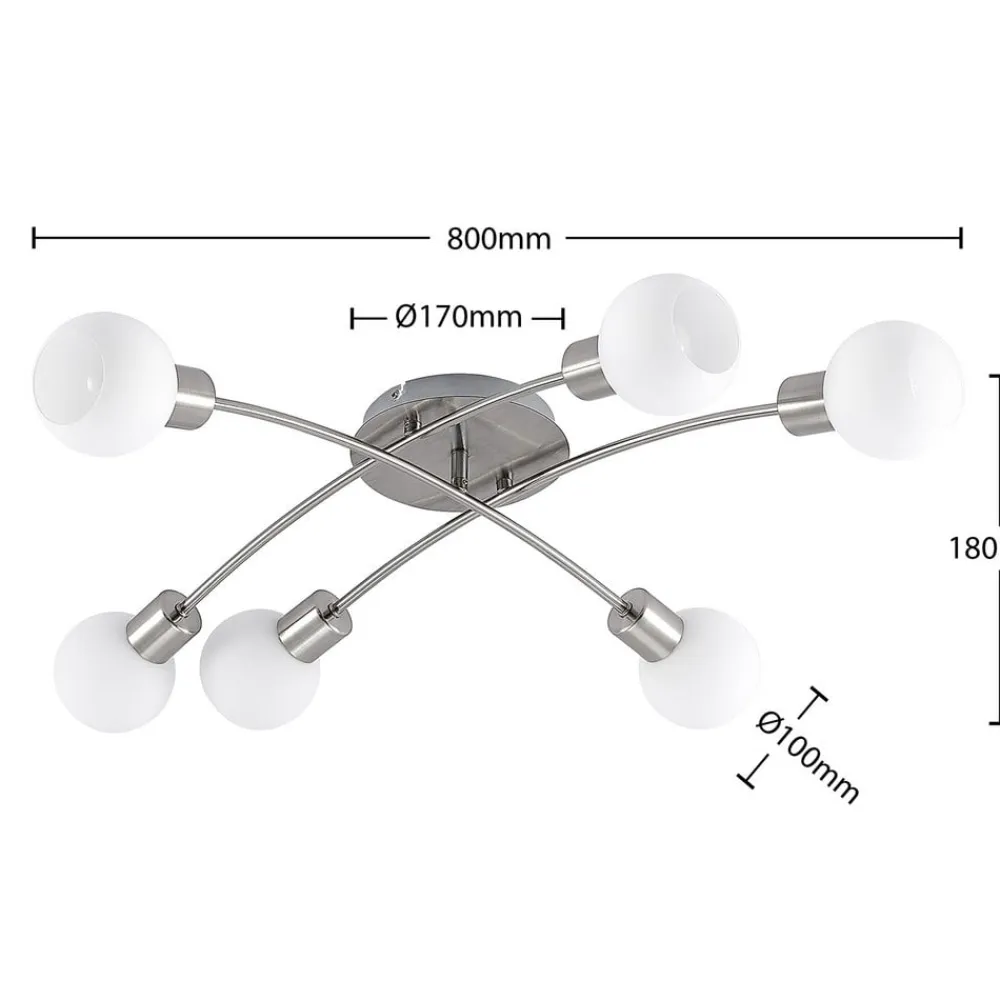 Lindby Agmar loftlampe, nikkelfarvet, glas, 6 lyskilder, E14