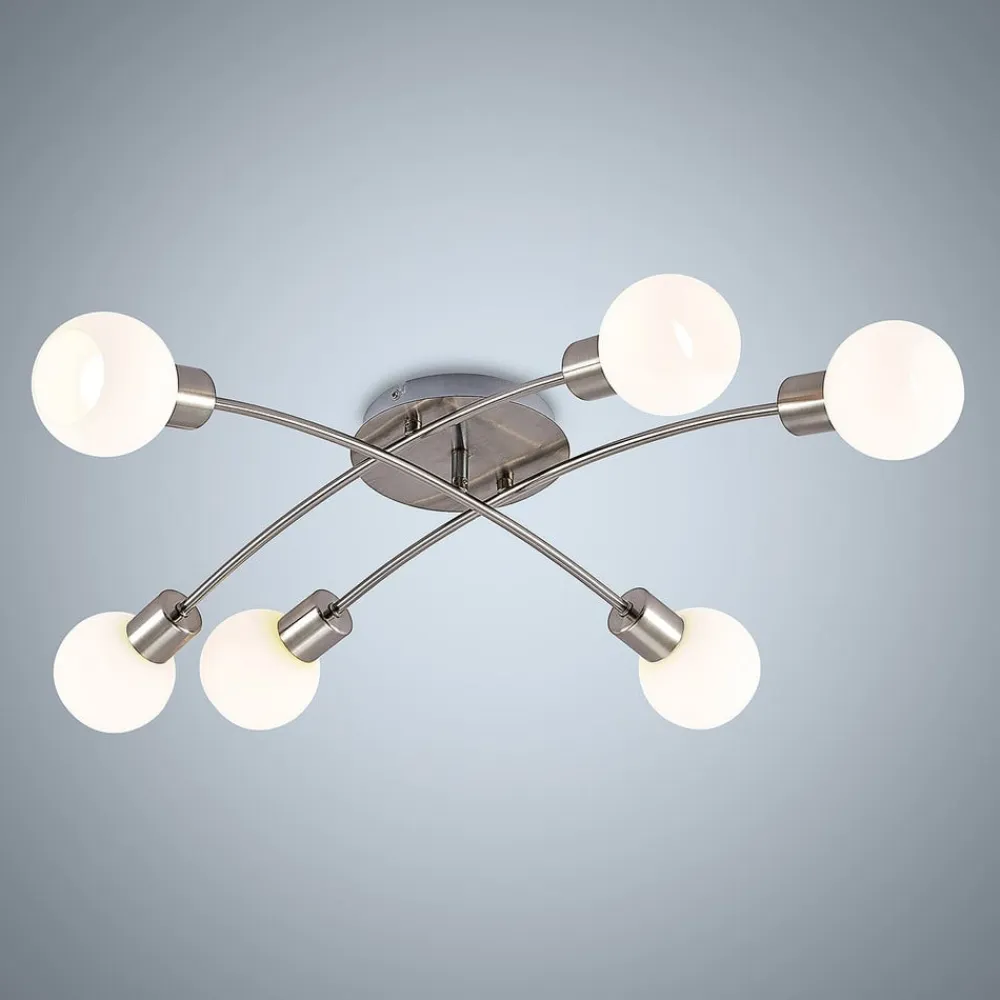 Lindby Agmar loftlampe, nikkelfarvet, glas, 6 lyskilder, E14