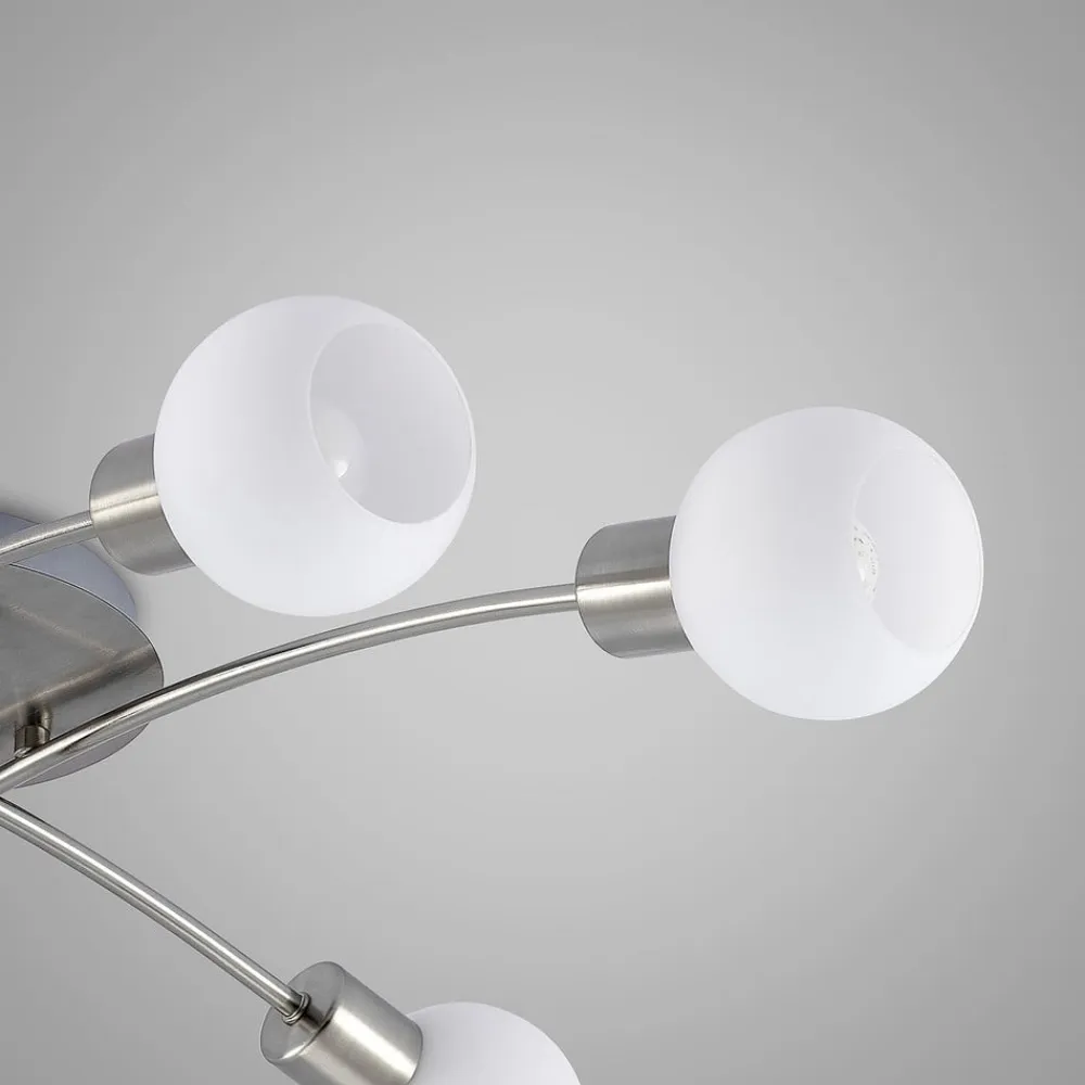 Lindby Agmar loftlampe, nikkelfarvet, glas, 6 lyskilder, E14