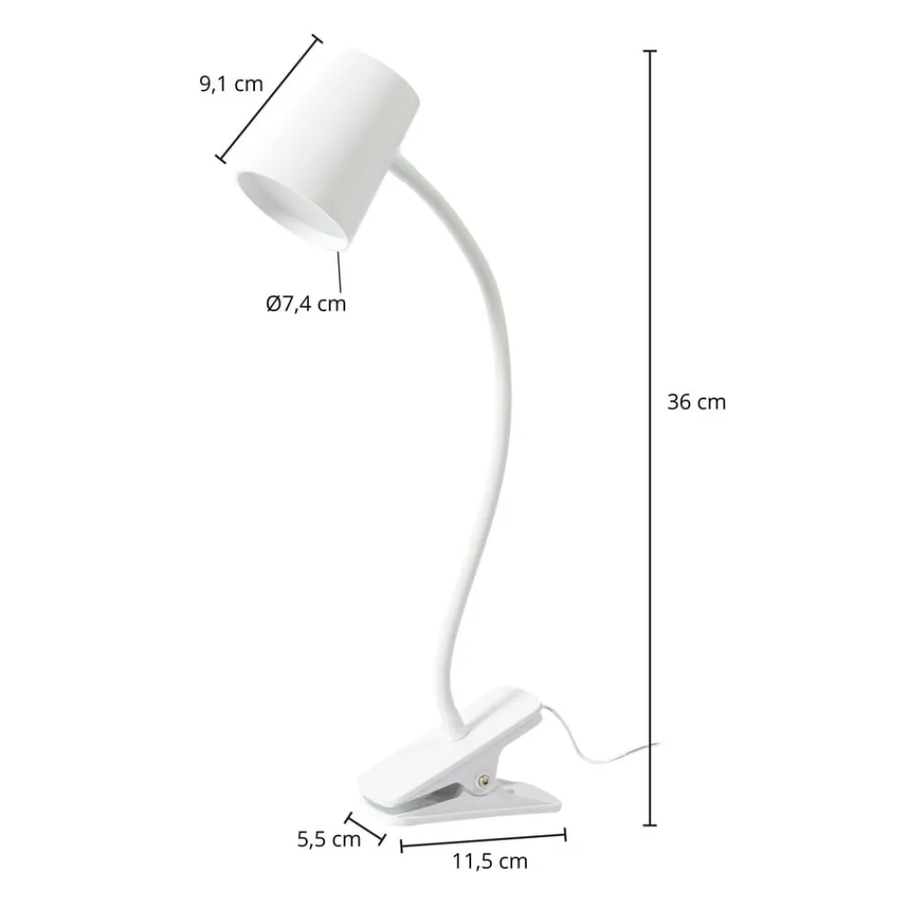 Lindby Arbejdsrum/Kontor|Bordlamper>Ailina LED-bordlampe, klemmefod, hvid