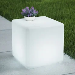 Akku-LED-udendørslampe Cubara, RGB, terning, plast^Lindby Outlet