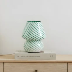 Lindby Bordlamper>Andriana bordlampe, grøn/hvid, glas, Ø 15 cm