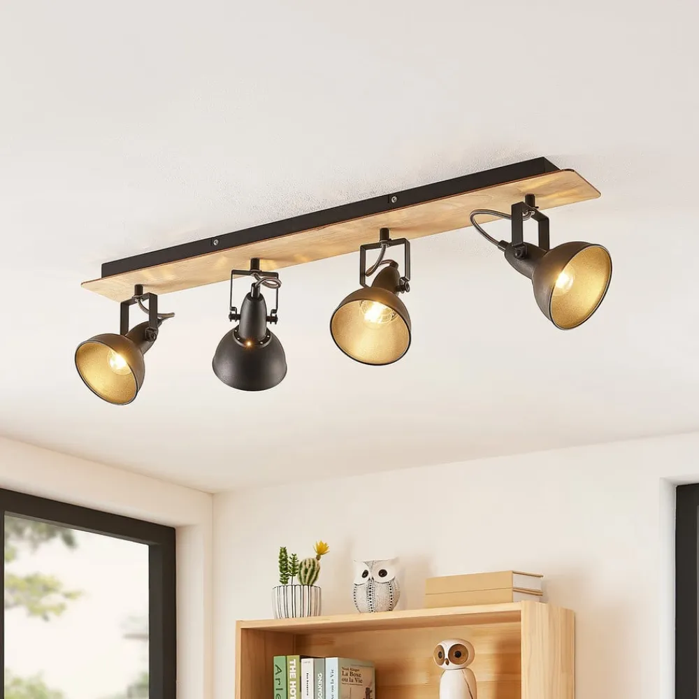 Aylis loftlampe, 4 lyskilder, 82 cm, sort, træ, E14^Lindby Clearance