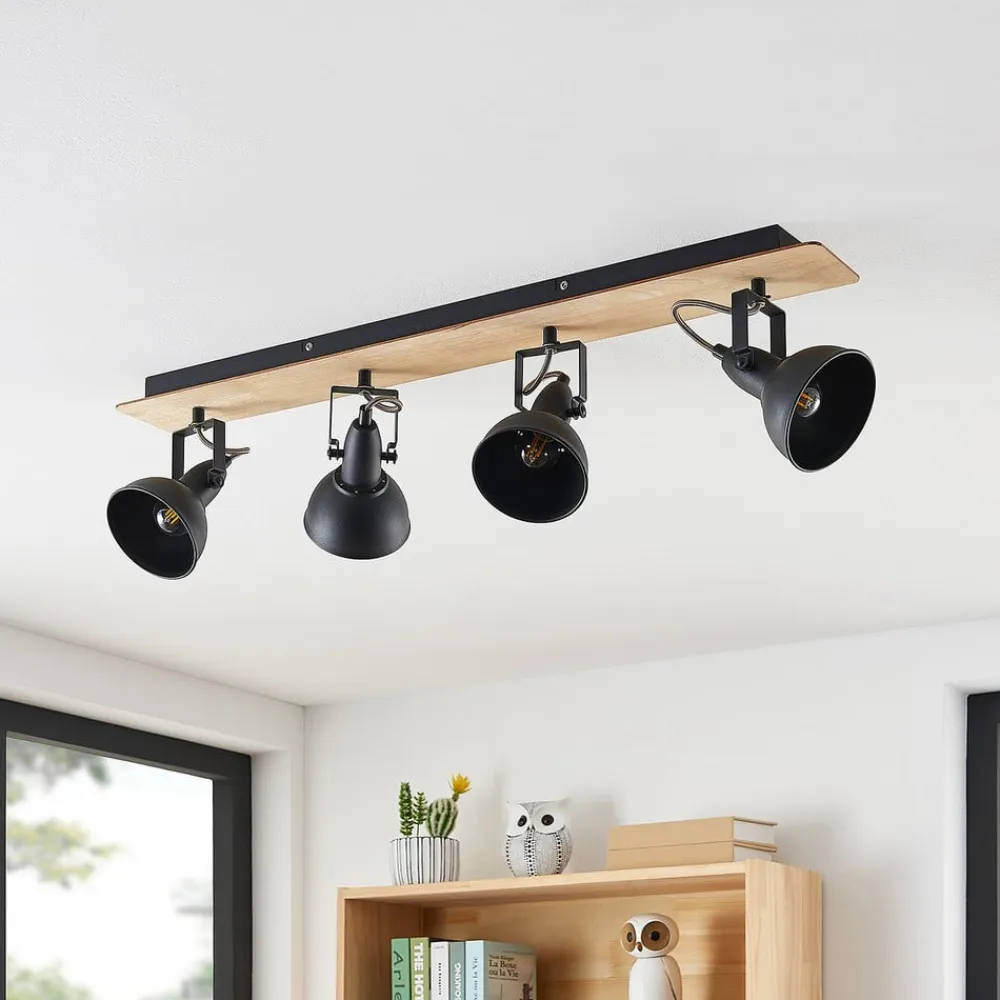 Aylis loftlampe, 4 lyskilder, 82 cm, sort, træ, E14^Lindby Clearance