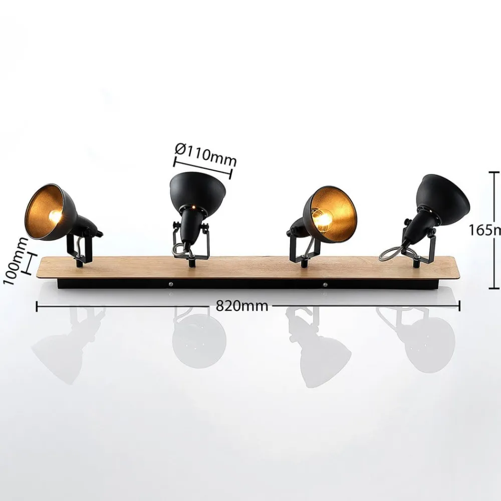 Aylis loftlampe, 4 lyskilder, 82 cm, sort, træ, E14^Lindby Clearance