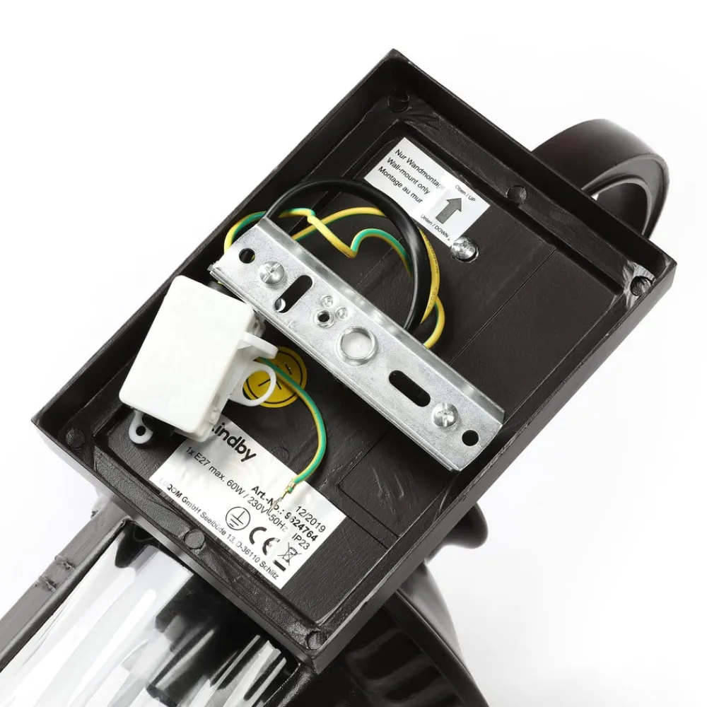 Lindby Barret udendørs væglampe, 39 cm, aluminium, brun