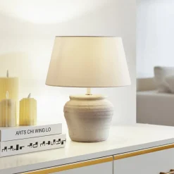 Lindby bordlampe Aelith, Ø 30 cm, hvid, keramik, E27