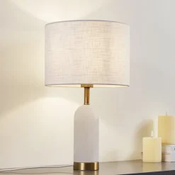 Lindby Pendellamper|Bordlamper>bordlampe alabast, hvid/guld, Ø 30 cm, marmor, E27