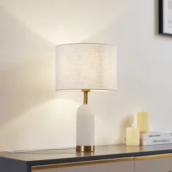 Lindby Pendellamper|Bordlamper>bordlampe alabast, hvid/guld, Ø 30 cm, marmor, E27