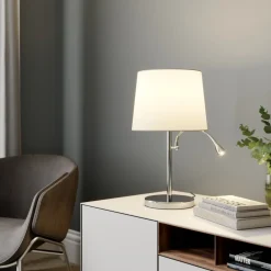 bordlampe Benjiro, hvid, tekstil, læselampe, 52 cm^Lindby Outlet
