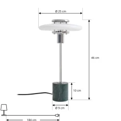 Lindby bordlampe Branford, retro, hvid/grøn opalglas/marmor