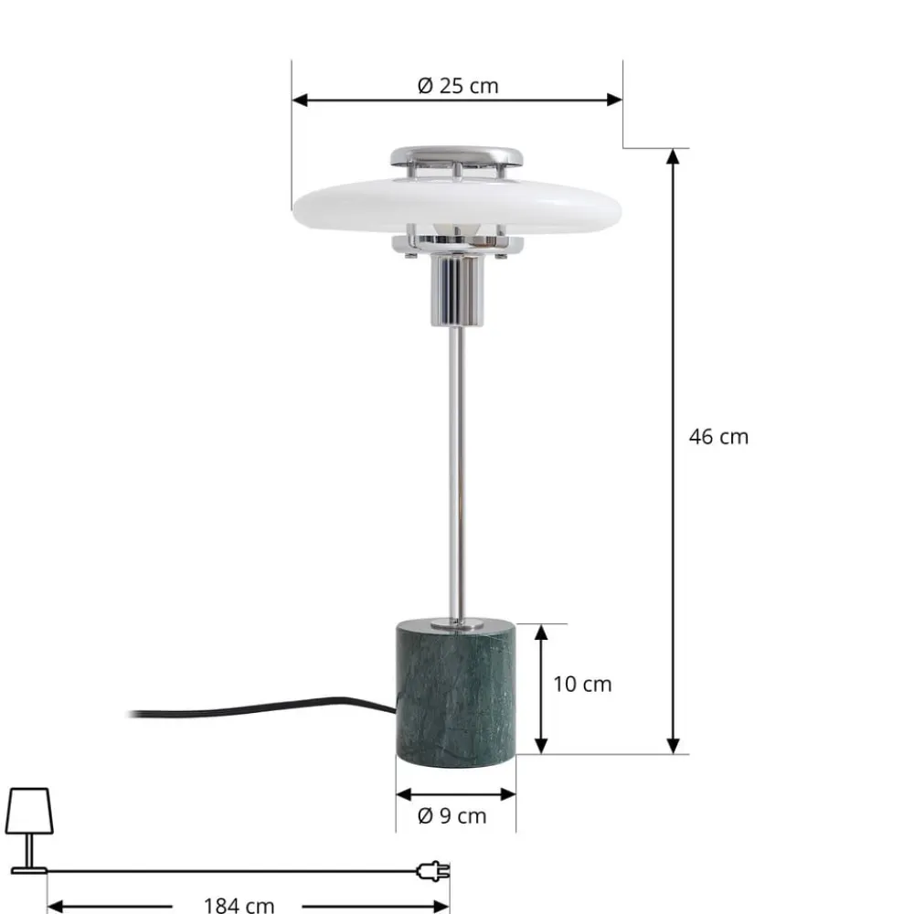 Lindby bordlampe Branford, retro, hvid/grøn opalglas/marmor
