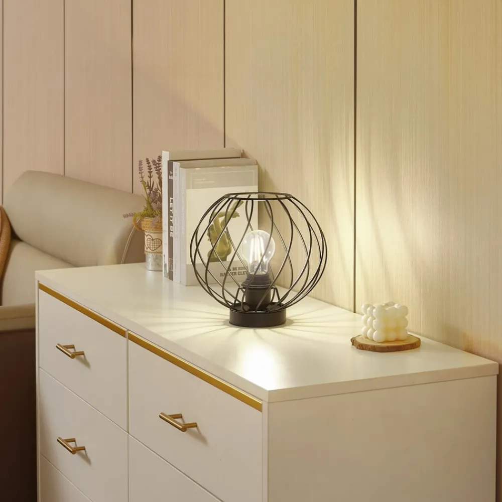 Lindby bordlampe Danika, sort, metal, Ø 25 cm