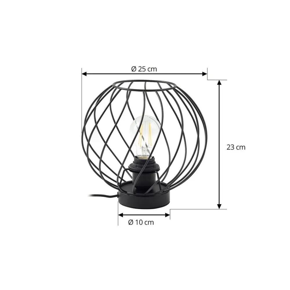 Lindby bordlampe Danika, sort, metal, Ø 25 cm