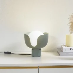 Lindby Bordlamper>bordlampe Fiora, grøn, glas, metal, Ø 20 cm