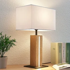 Lindby bordlampe Garry, 2 lyskilder, hvid, træ, 53 cm, E27