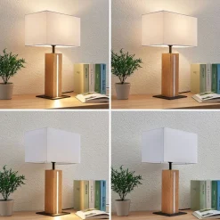 Lindby bordlampe Garry, 2 lyskilder, hvid, træ, 53 cm, E27