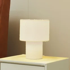 Lindby bordlampe Jone, hvid, tekstil, 30 cm