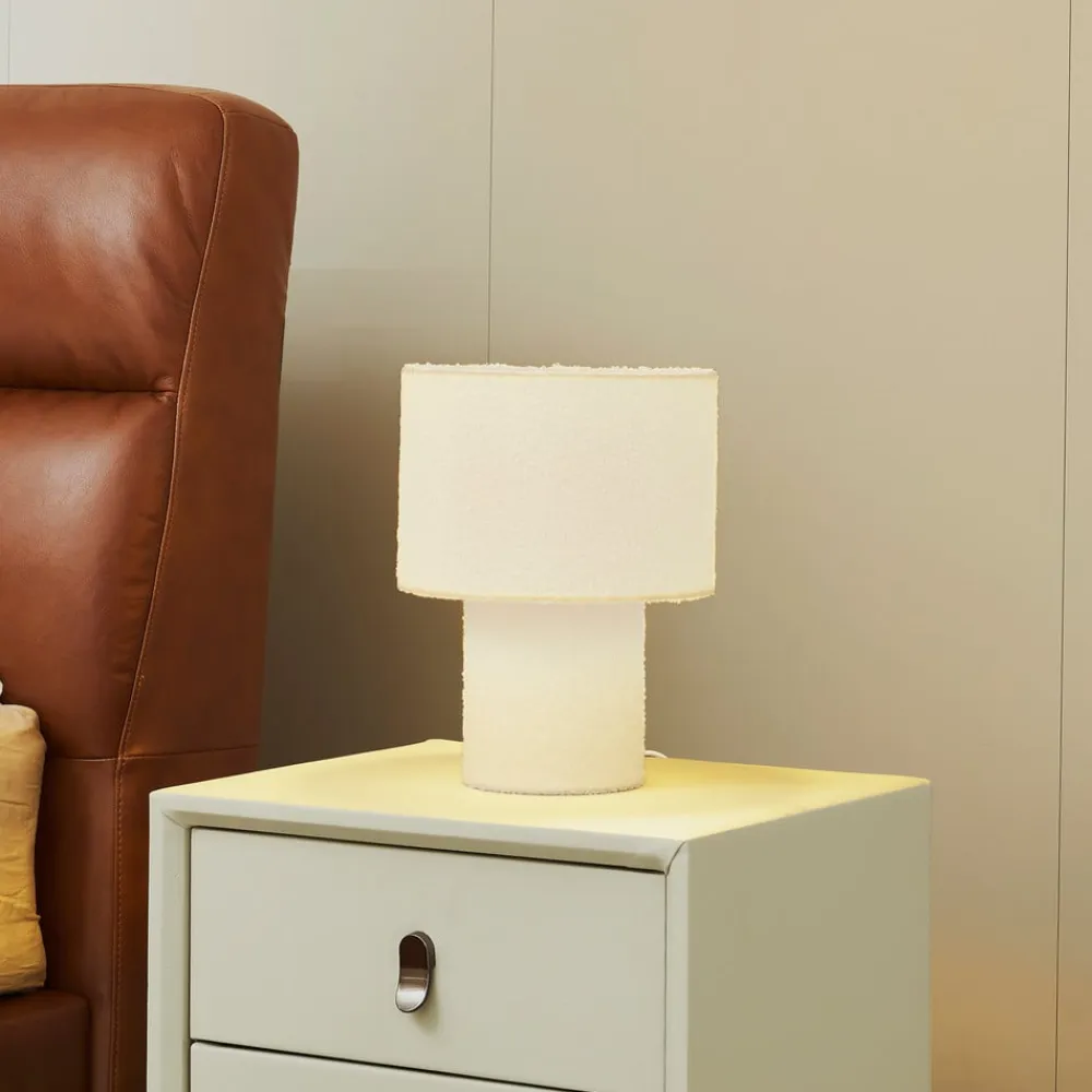 Lindby bordlampe Jone, hvid, tekstil, 30 cm