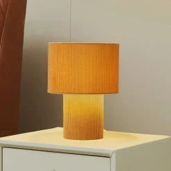 Lindby Pendellamper|Bordlamper>bordlampe Jone, lysebrun, tekstil, 30 cm høj, E27