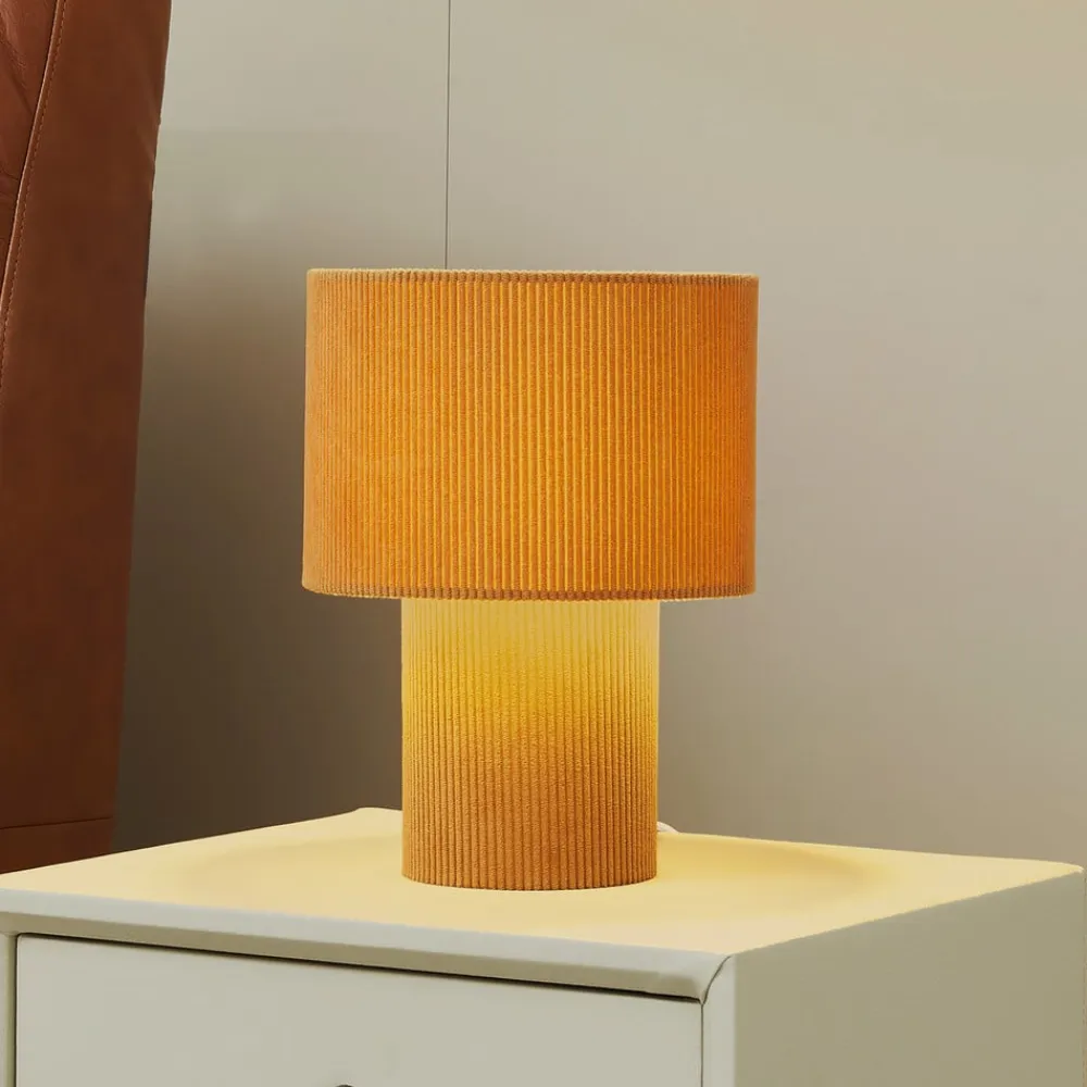 Lindby Pendellamper|Bordlamper>bordlampe Jone, lysebrun, tekstil, 30 cm høj, E27