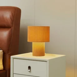 Lindby Pendellamper|Bordlamper>bordlampe Jone, lysebrun, tekstil, 30 cm høj, E27