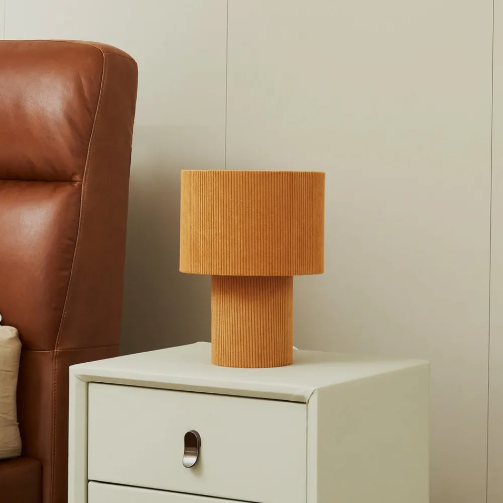 Lindby Pendellamper|Bordlamper>bordlampe Jone, lysebrun, tekstil, 30 cm høj, E27