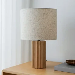 Lindby Bordlamper>bordlampe Kimiko, højde 38 cm, træ, tekstil
