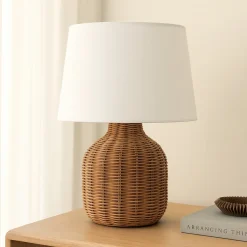 Lindby Bordlamper>bordlampe Lirenda, højde 52 cm, rattan, natur/hvid