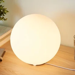 Lindby bordlampe Marike, hvid, glas, kugle, Ø 25 cm, E27