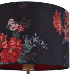 Lindby bordlampe Marula, guld, blomsterprint, tekstil, E27