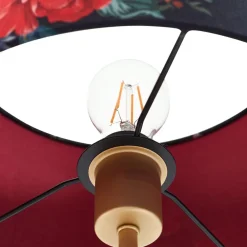 Lindby bordlampe Marula, guld, blomsterprint, tekstil, E27