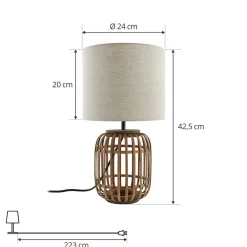 bordlampe Marzanna, grå, bambus, 42,5 cm, E27^Lindby Sale