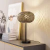 Lindby bordlampe Nerys, sort, bambus, Ø 28 cm
