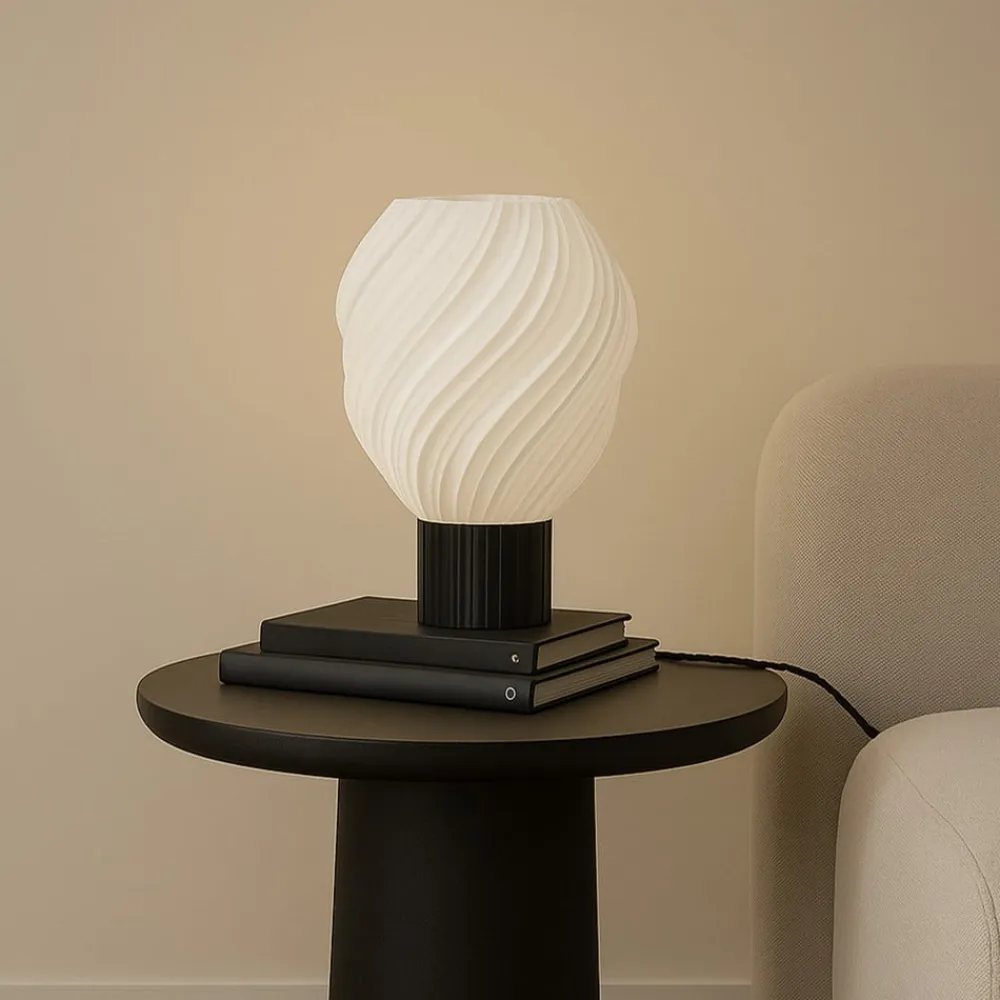 Lindby bordlampe Nuvia, højde 39,1 cm, hvid, 3D-print