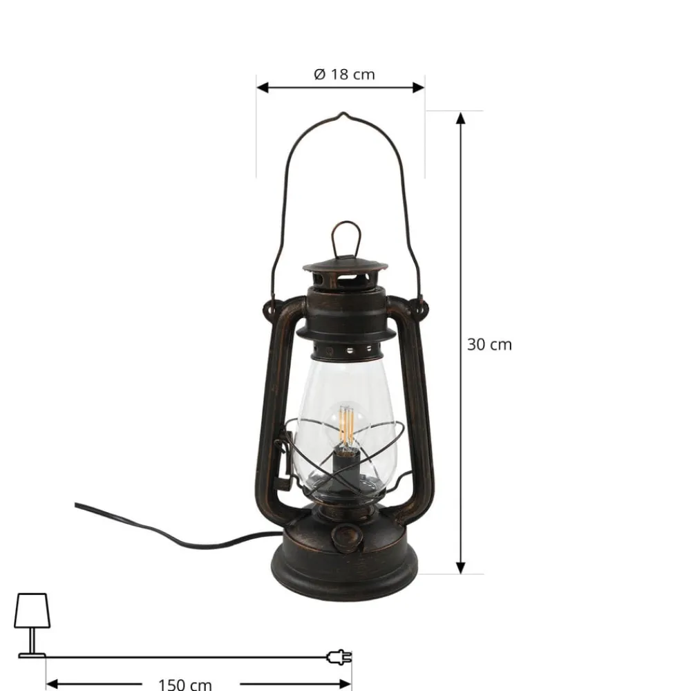 Lindby Pendellamper|Bordlamper>bordlampe Raisa, rustfarvet, metal, lygte, E14