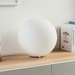 Lindby Bordlamper>bordlampe Rhona, hvid, opalglas, Ø 25 cm, E27