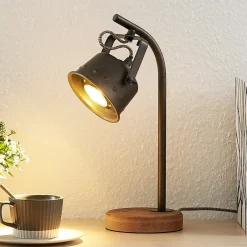 Lindby bordlampe Rubinjo, 37 cm, sort, træ, metal, GU10