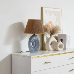 bordlampe Seasur, blågrå, keramik, papir, 29 cm^Lindby Best