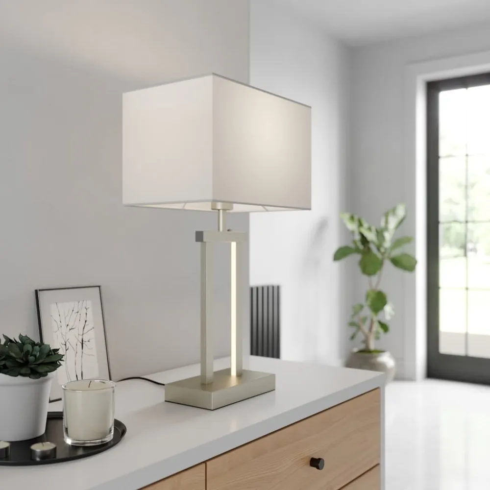 Lindby bordlampe Sigurd, hvid, stof, højde 54 cm, E27