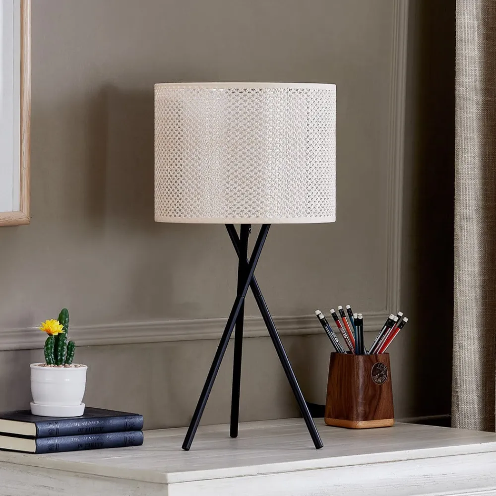 Lindby bordlampe Soula, Ø 26 cm, beige, plast, E27