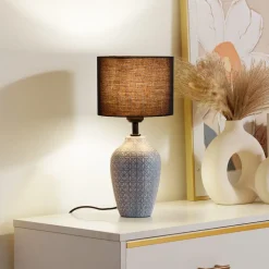 Lindby bordlampe Thalassia, grå/sort, Ø 20cm, keramik