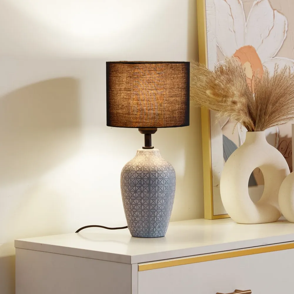 Lindby bordlampe Thalassia, grå/sort, Ø 20cm, keramik