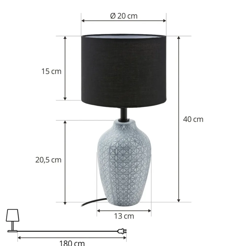 Lindby bordlampe Thalassia, grå/sort, Ø 20cm, keramik
