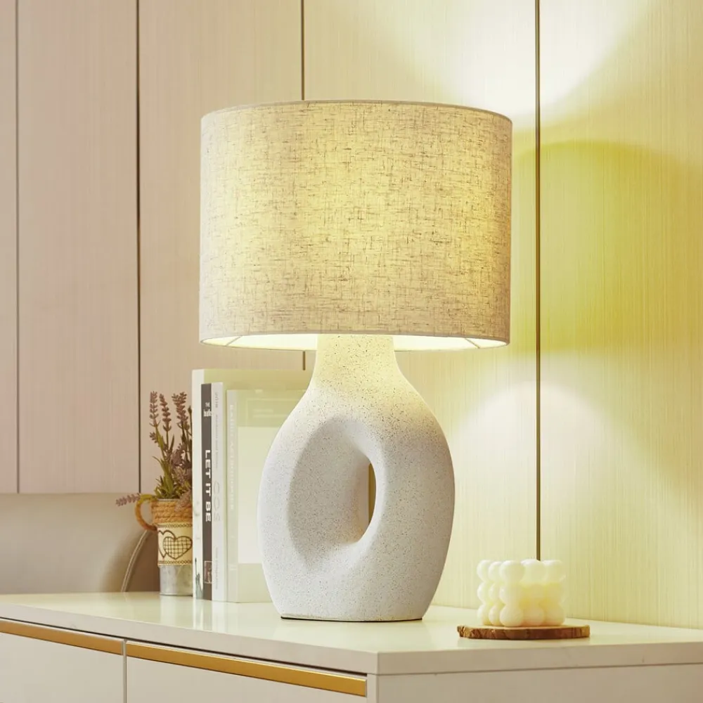 Lindby Pendellamper|Bordlamper>bordlampe Thalassia, hvid, Ø 30 cm, keramik